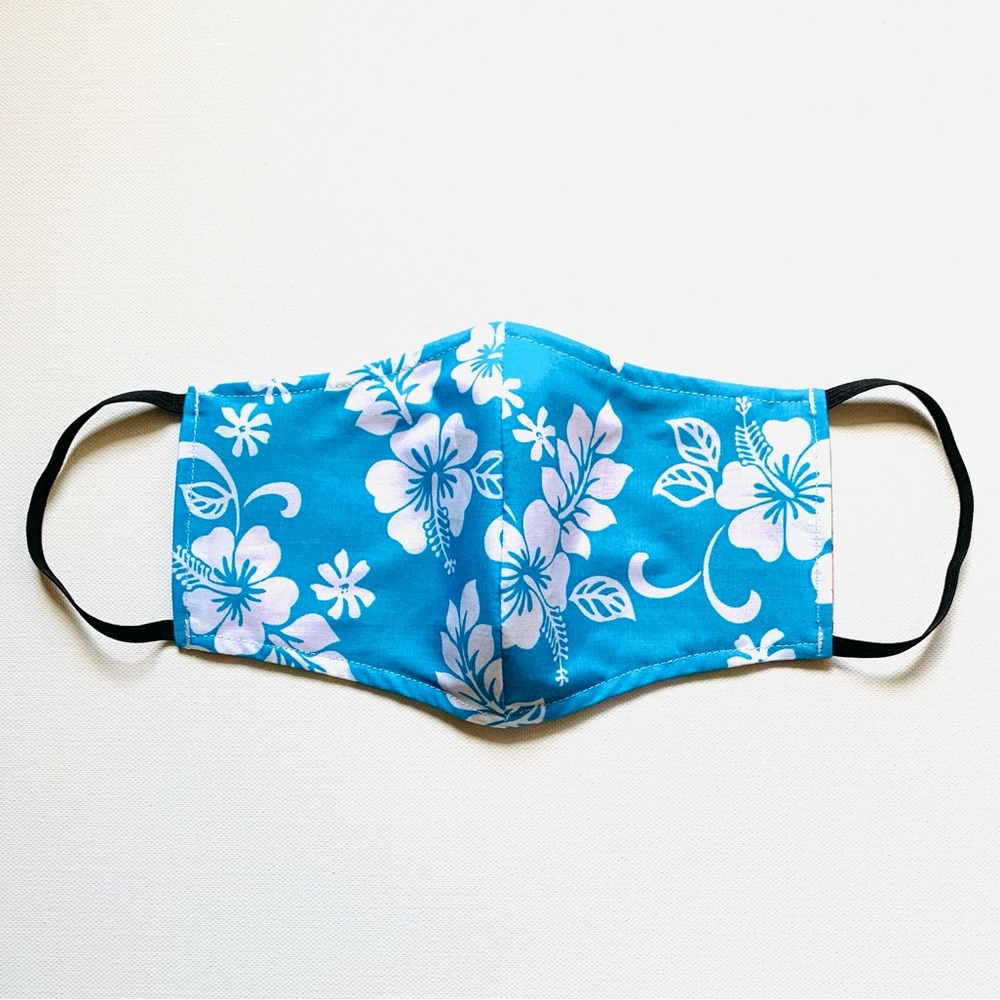 NEW Handmade Hawaiian Hibiscus Print Face Mask in Blue